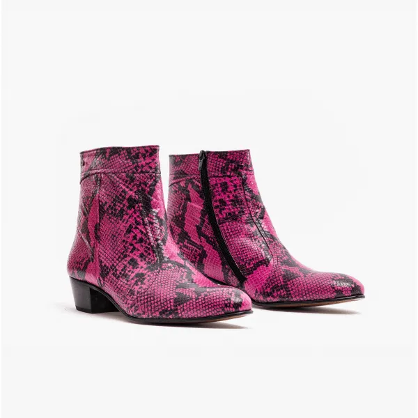Club Cubano EMMANUEL Mens Snakeprint Leather Cuban Heel Boots Neon Magenta sold by Shuperb product image thumbnail 2