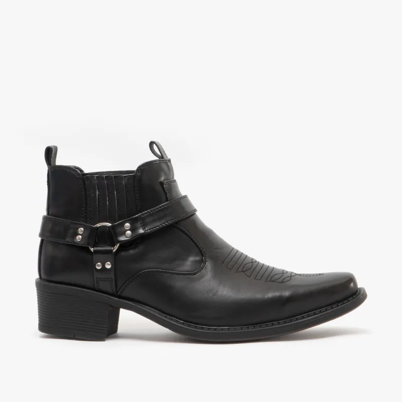 US Brass EASTWOOD Mens Harness Ankle Cowboy Boots Black sold by Shuperb
