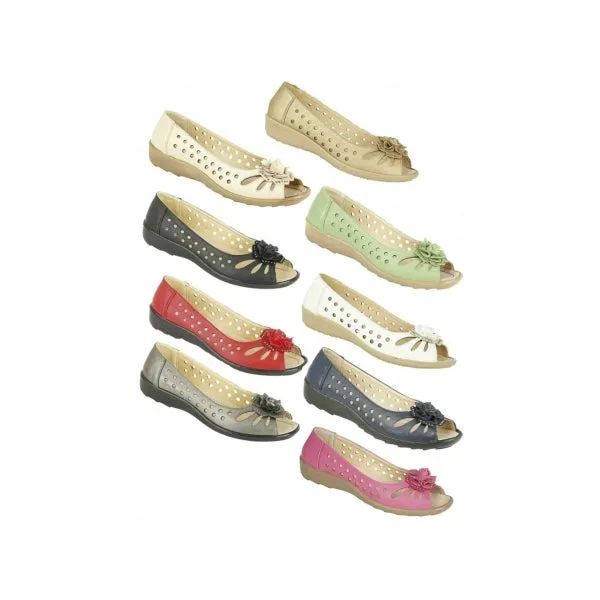 Boulevard DAYNA Womens Faux Leather Flower Peep Toe Flats Black sold by Shuperb product image thumbnail 2