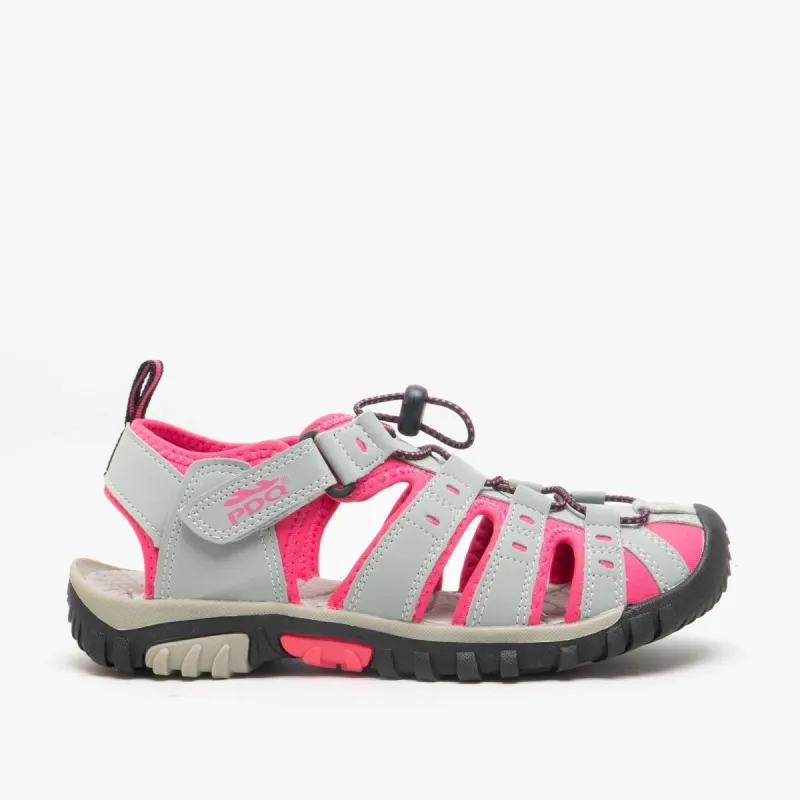 PDQ SASHA Womens Toggle & Velcro Summer Trail Sandals Grey/Fuchsia made by Shuperb
