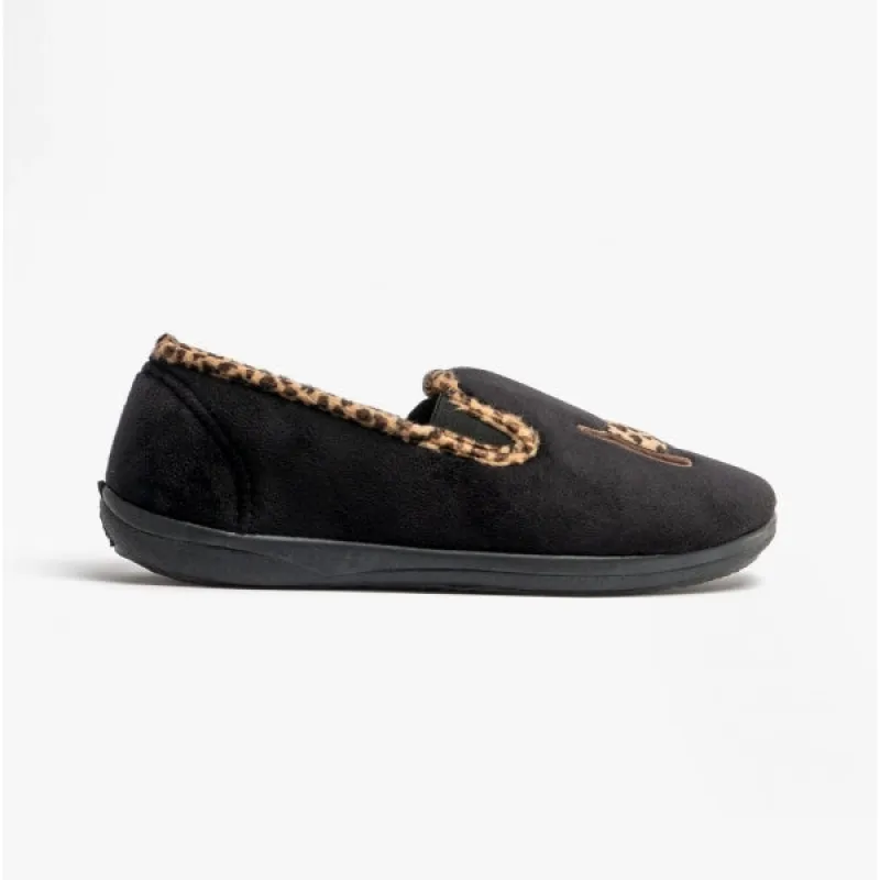 DANDIE Ladies (EE/EEE Fit) Full Slippers Black Combi sold by Shuperb