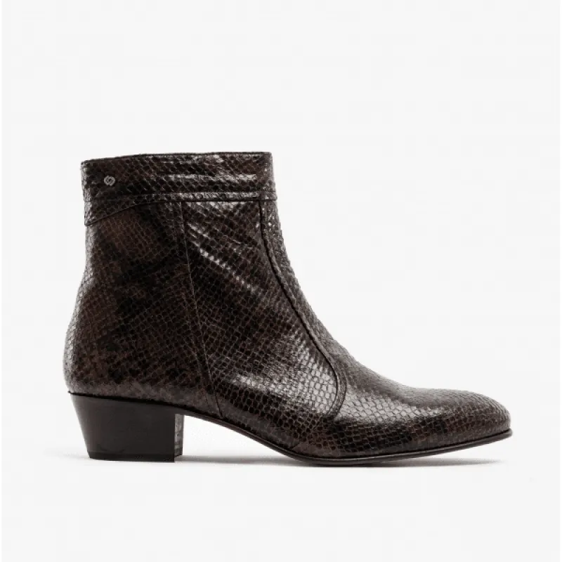 Club Cubano EMMANUEL Mens Snakeprint Leather Cuban Heel Boots Vison sold by Shuperb