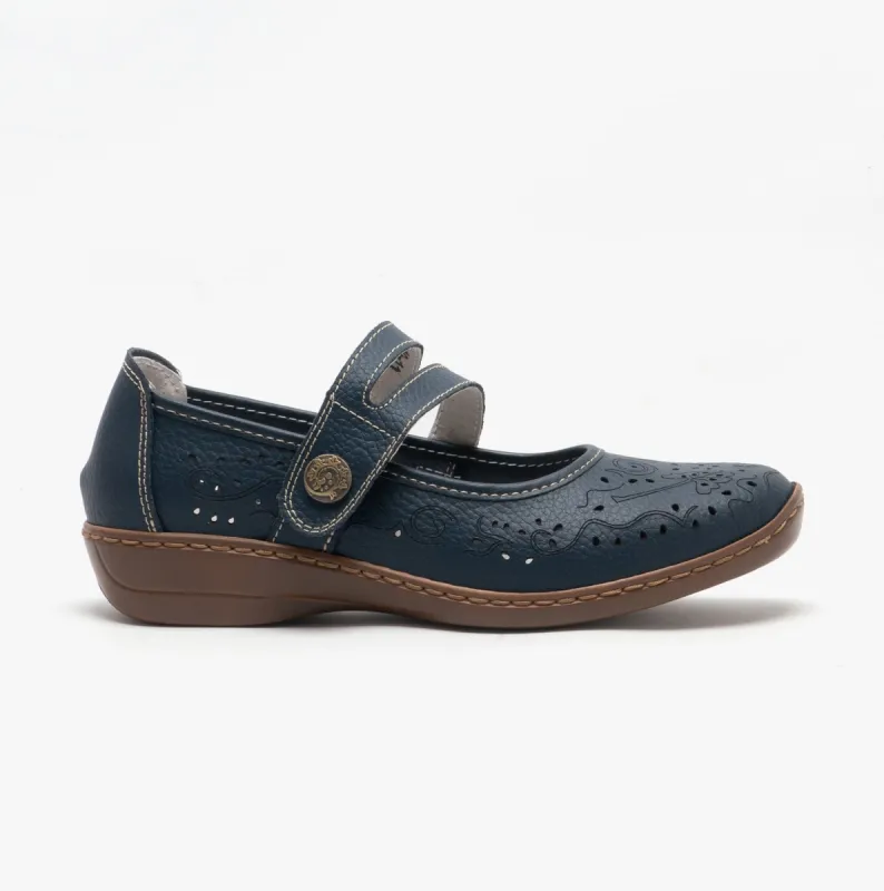 CHARLOTTE Ladies Leather Mary Jane Shoes Blue sold by Shuperb