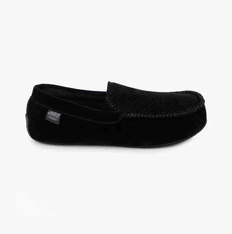 Totes Isotoner PERFORATED SUEDETTE Moccasin Slippers Mens Black sold by Shuperb