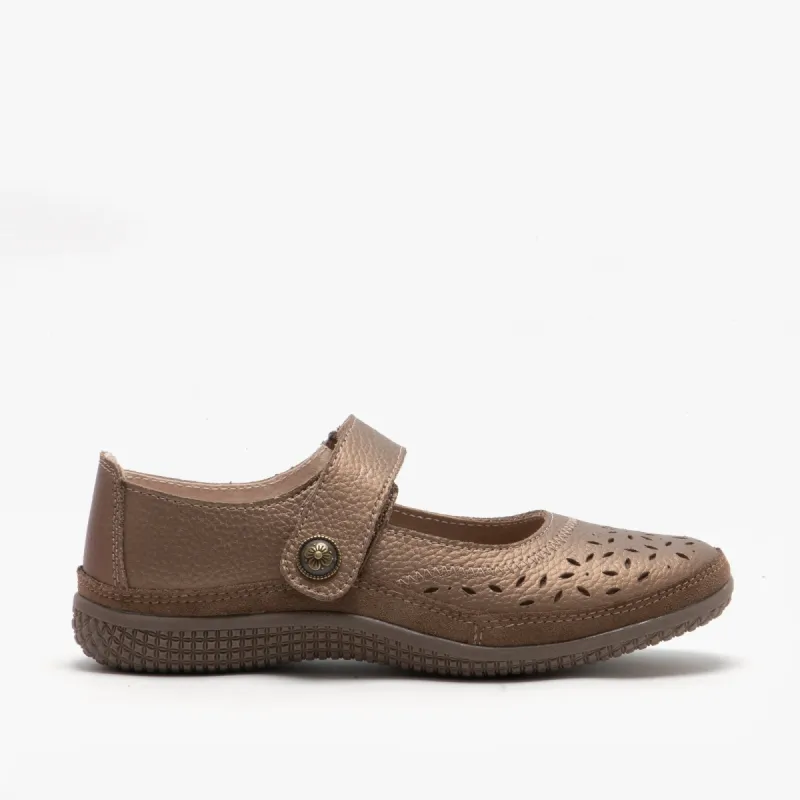 Boulevard ALEX Womens Extra Wide EEE Leather Velcro Mary Jane Shoes Bronze sold by Shuperb