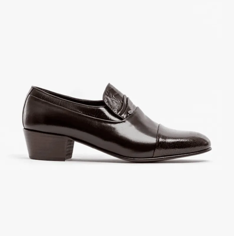 Club Cubano VALENCIA Mens Soft Leather Reptile Cuban Heel Shoes Dark Brown sold by Shuperb