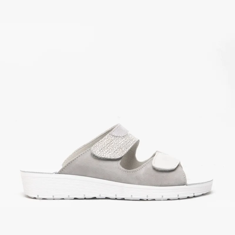 1411 Ladies Leather Mule Sandal Grey sold by Shuperb