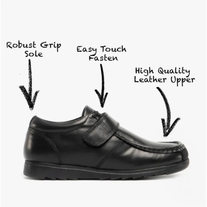 Roamers GENERALS Boys Leather Touch Fasten Shoes Black sold by Shuperb