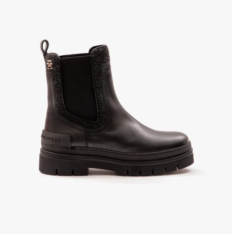 Tommy Hilfiger FEMININE FELT CHELSEAIE Womens Boots Black sold by Shuperb
