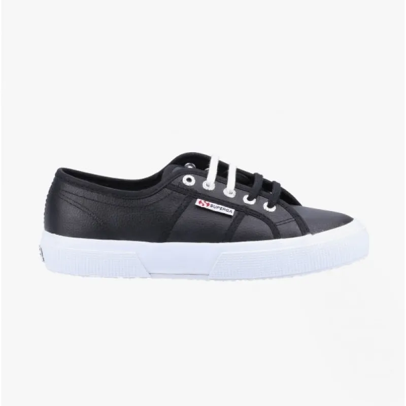 2750 TUMBLED Ladies Leather Trainers Black/White made by Superga