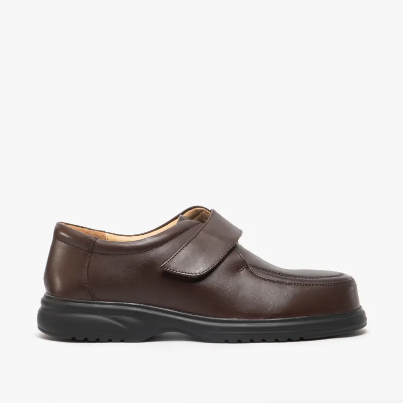 Roamers JADEN Mens Leather Wide E Fit Touch Fasten Shoes Brown made by Shuperb