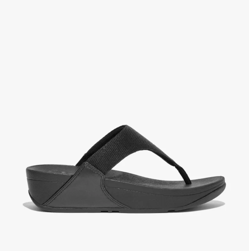 LULU SHIMMERLUX Womens Toe Post Sandals All Black sold by Shuperb