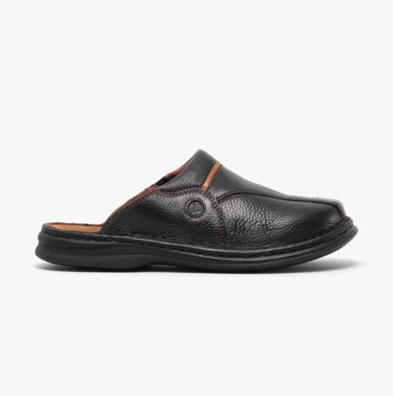 Josef Seibel KLAUS Mens Leather Mules Black/Cognac sold by Shuperb