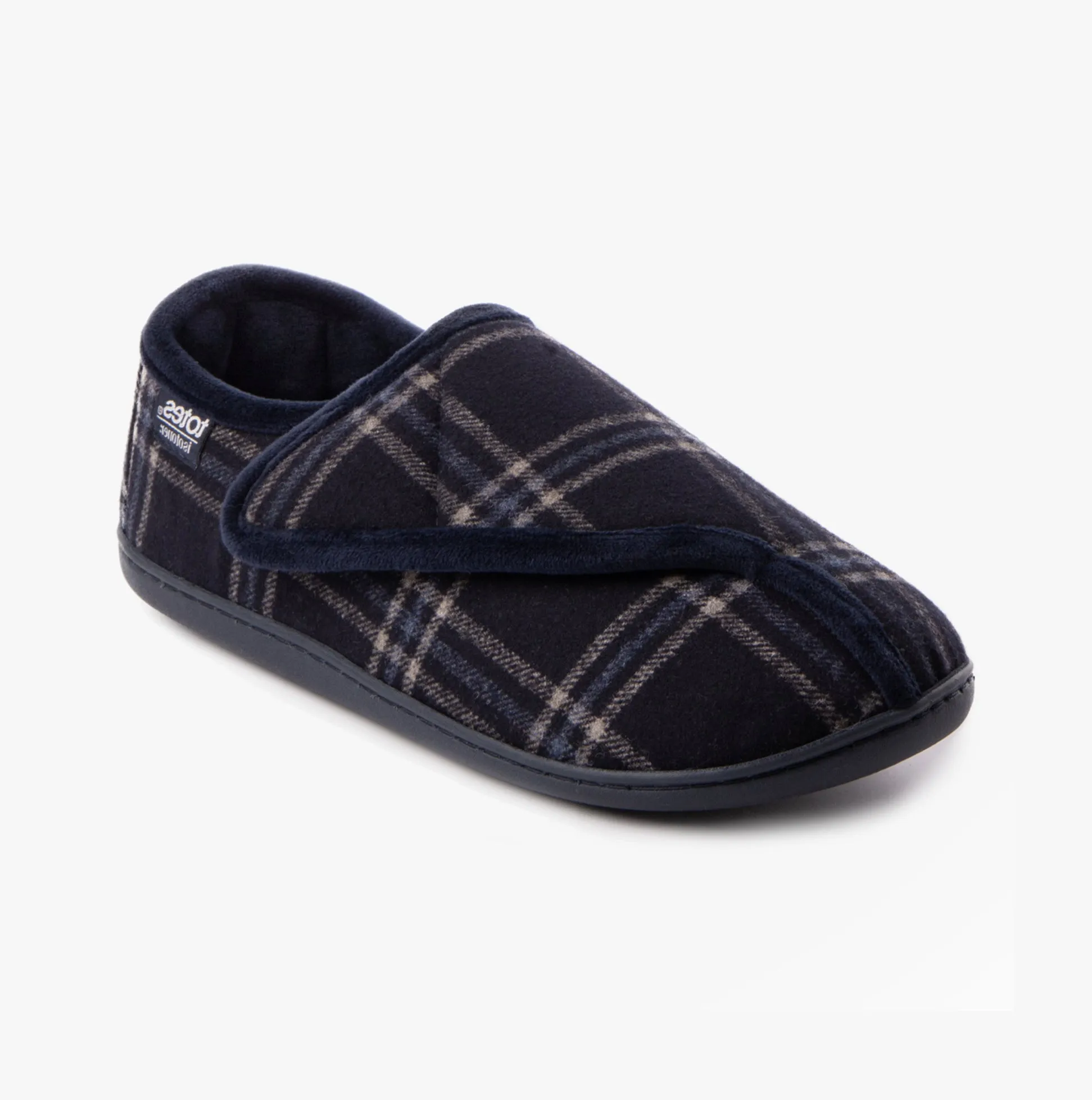 Totes Isotoner VELOUR CLOSED BACK Mens Slippers Navy Check sold by Shuperb product image thumbnail 3