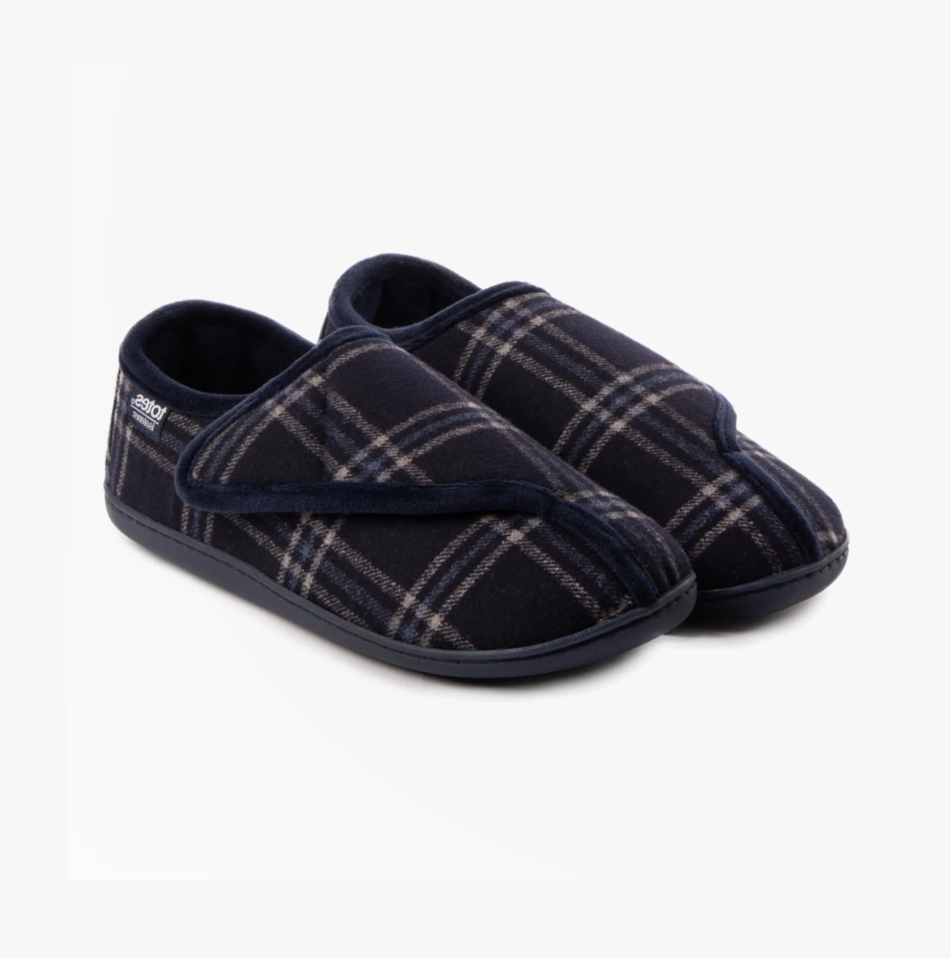 Totes Isotoner VELOUR CLOSED BACK Mens Slippers Navy Check sold by Shuperb product image thumbnail 4