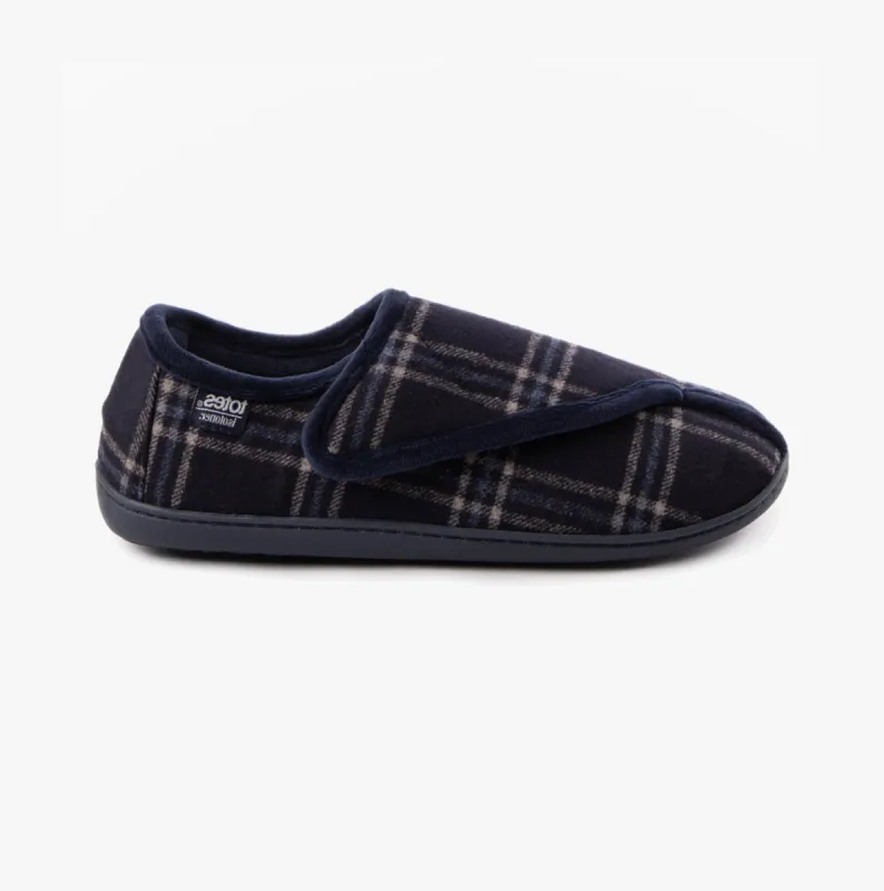 Totes Isotoner VELOUR CLOSED BACK Mens Slippers Navy Check sold by Shuperb