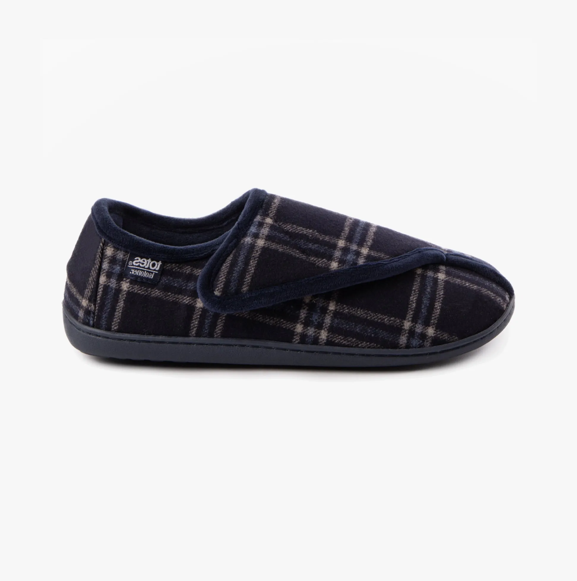 Totes Isotoner VELOUR CLOSED BACK Mens Slippers Navy Check sold by Shuperb