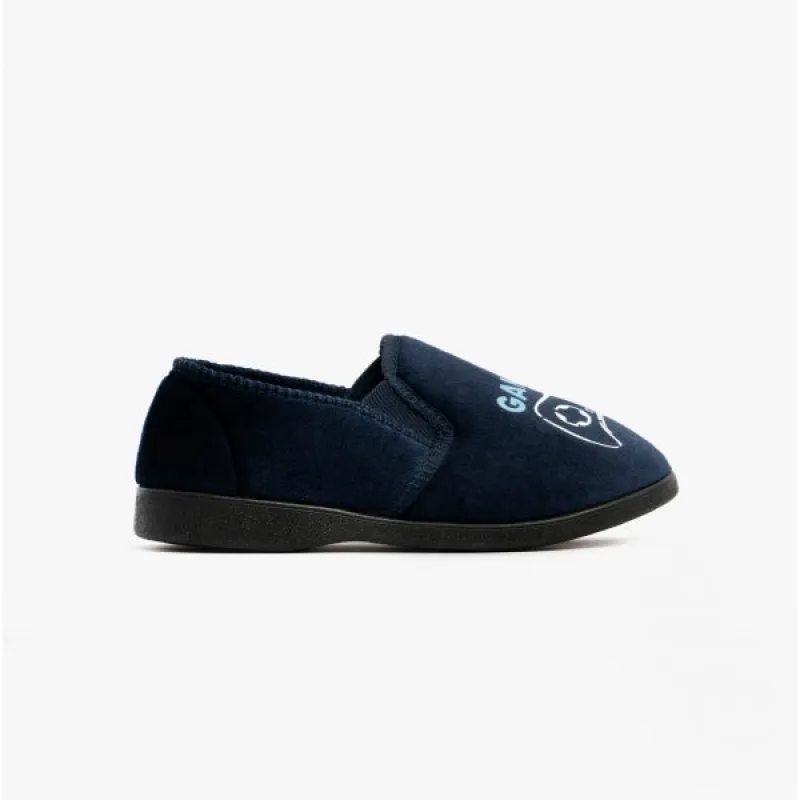 Zedzzz GAMER Boys Velour Full Slippers Navy Blue sold by Shuperb
