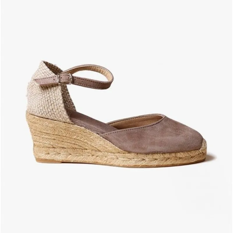 LLORET Ladies Suede Wedge Espadrilles Taupe sold by Shuperb