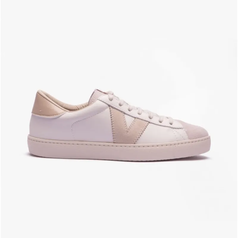 Victoria BERLIN LEATHER & SPLIT Womens Trainers White/Nude sold by Shuperb