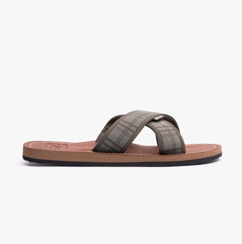 TARTAN Mens Cross-Strap Sandals Olive Tartan made by Barbour