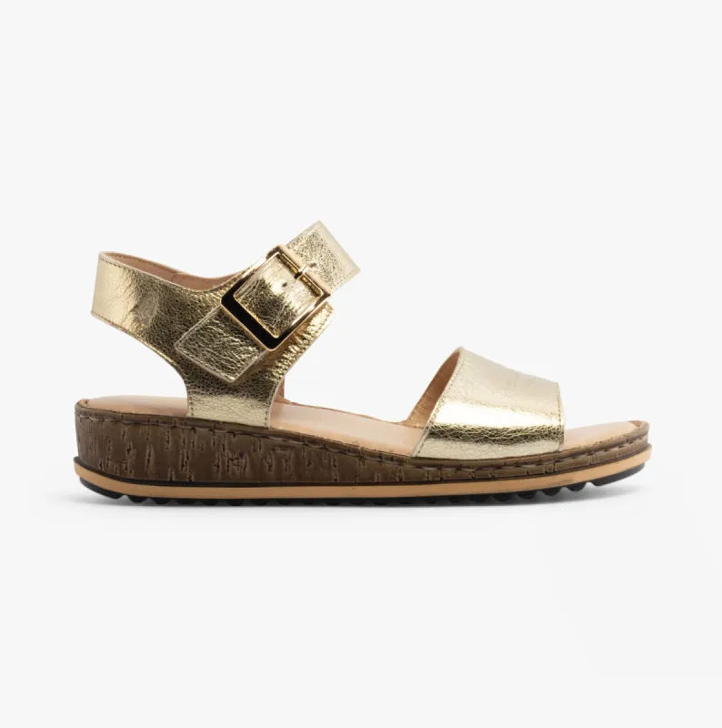 Hush Puppies ELLIE Womens Leather Wedge Sandals Gold sold by Shuperb