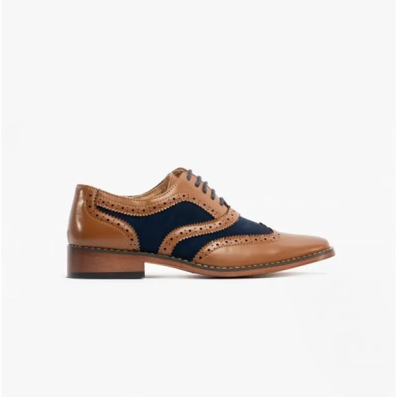Goor DAVID JNR Boys Two Tone Brogues Tan/Navy sold by Shuperb