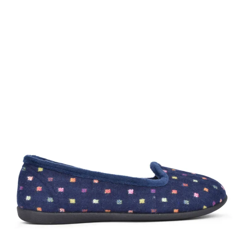 Padders ALBERTINE Womens Ballerina Slippers Navy Woven Spot sold by Shuperb