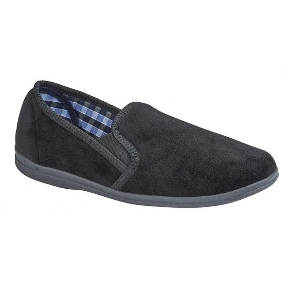 Sleepers WILSON Mens Twin Gusset Slipper Black Plush Velour sold by Shuperb