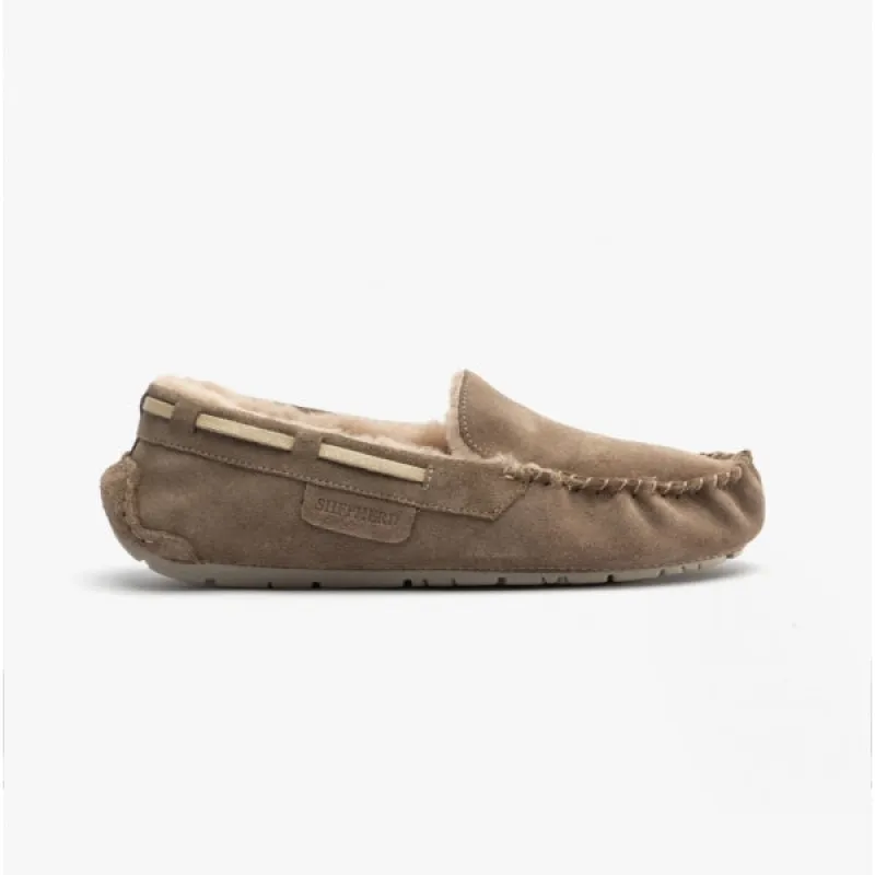 MIRRE Ladies Suede Mocassin Slippers Stone sold by Shuperb