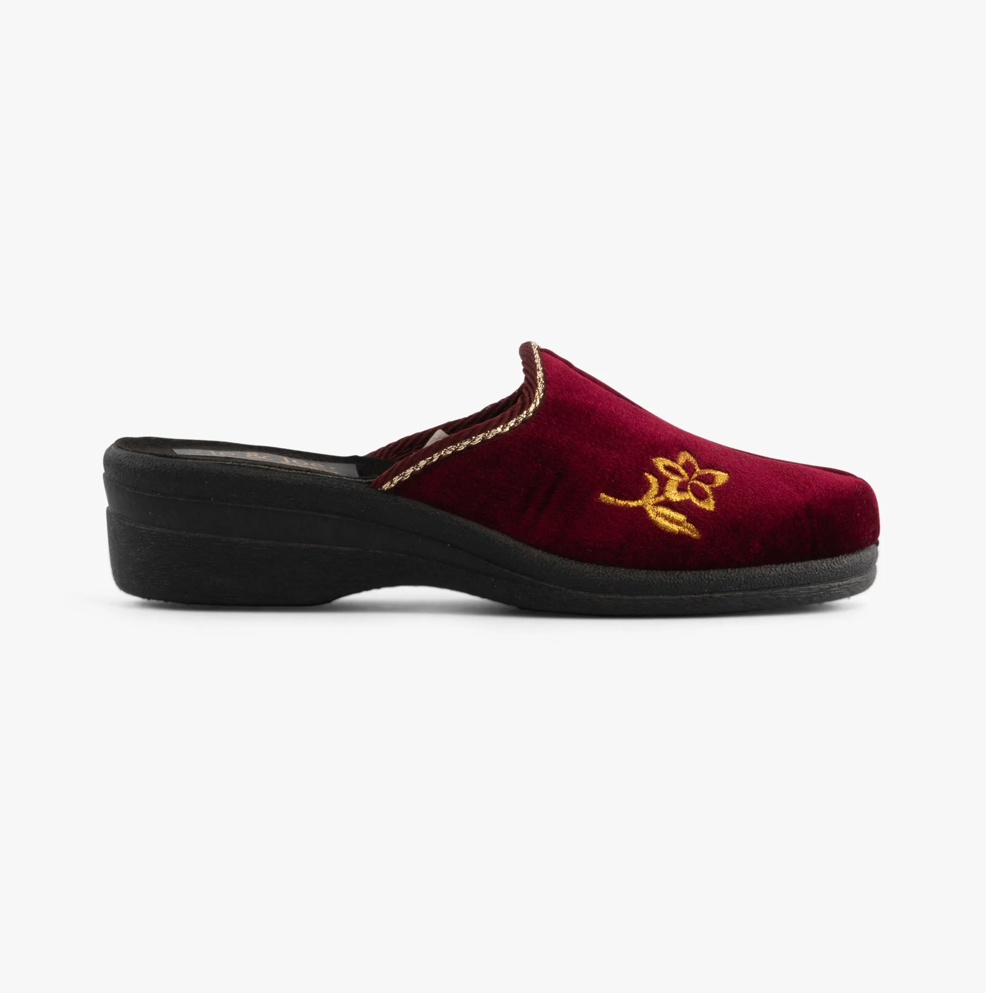 Jo & Joe HELEN Womens Wedge Heel Mule Slippers Burgundy sold by Shuperb