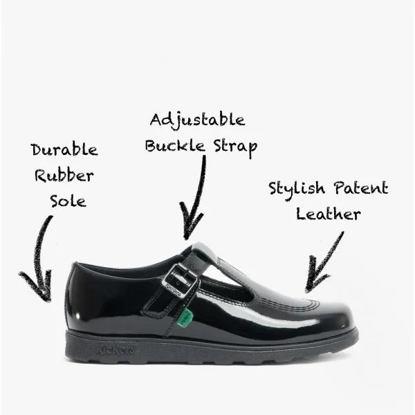 Kickers 115202 FRAGMA T-BUCKLE Girls School Shoes Patent Black sold by Shuperb