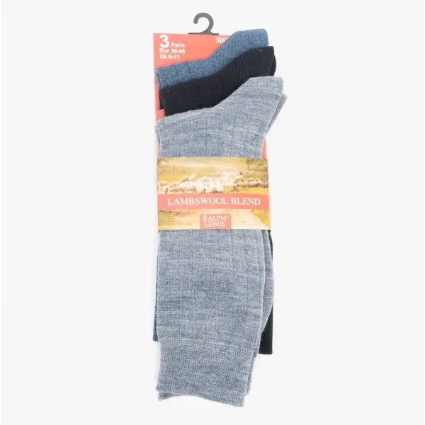 Mens 3 Pack Of Lambswool Blend Socks Navy: One Size sold by Shuperb product image thumbnail 2