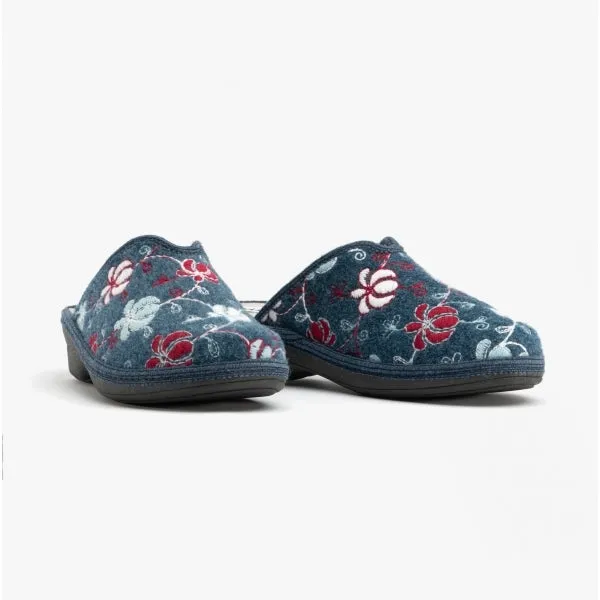 GINGER Ladies (E Fit) Heeled Mule Slippers Blue Combi sold by Shuperb product image thumbnail 2