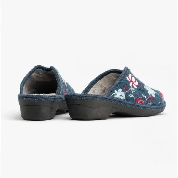 GINGER Ladies (E Fit) Heeled Mule Slippers Blue Combi sold by Shuperb product image thumbnail 3