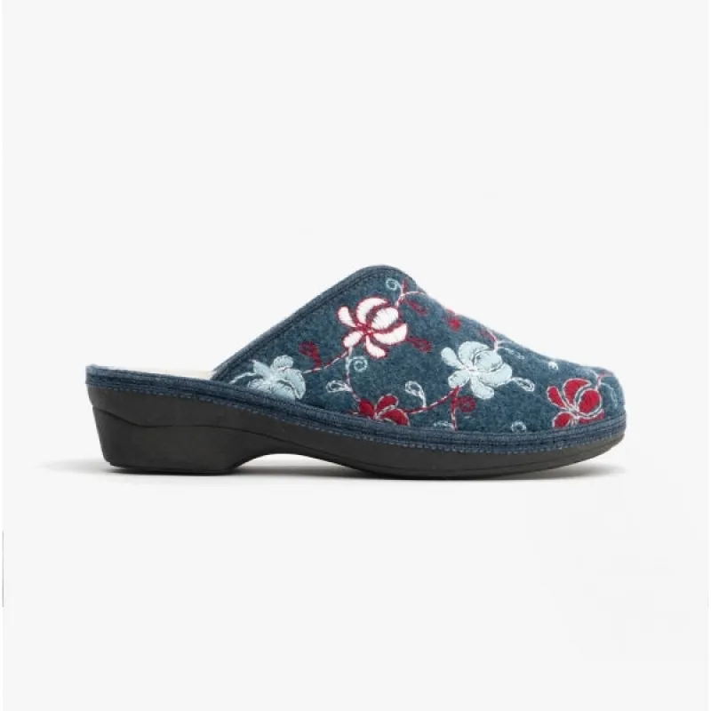 GINGER Ladies (E Fit) Heeled Mule Slippers Blue Combi sold by Shuperb