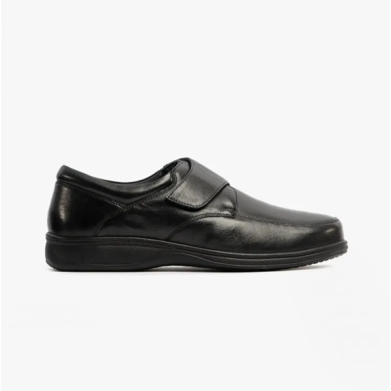 Roamers BECK Mens Leather Wide (E) Fit Touch Fasten Shoes Black made by Shuperb