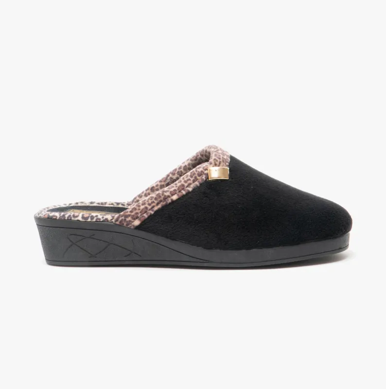 Sleepers JACKIE Womens Velour Mule Slippers Black sold by Shuperb