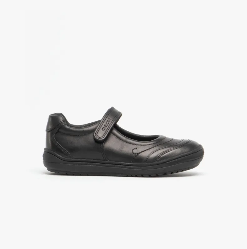 GEOX HADRIEL I Girls Leather Touch Fasten School Shoes Black sold by Shuperb