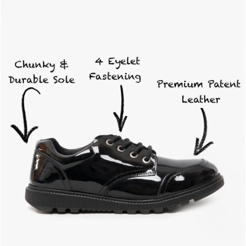 KIERA JNR Girls Leather Lace Up Shoes Patent Black sold by Shuperb