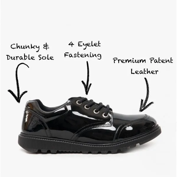 KIERA JNR Girls Leather Lace Up Shoes Patent Black sold by Shuperb