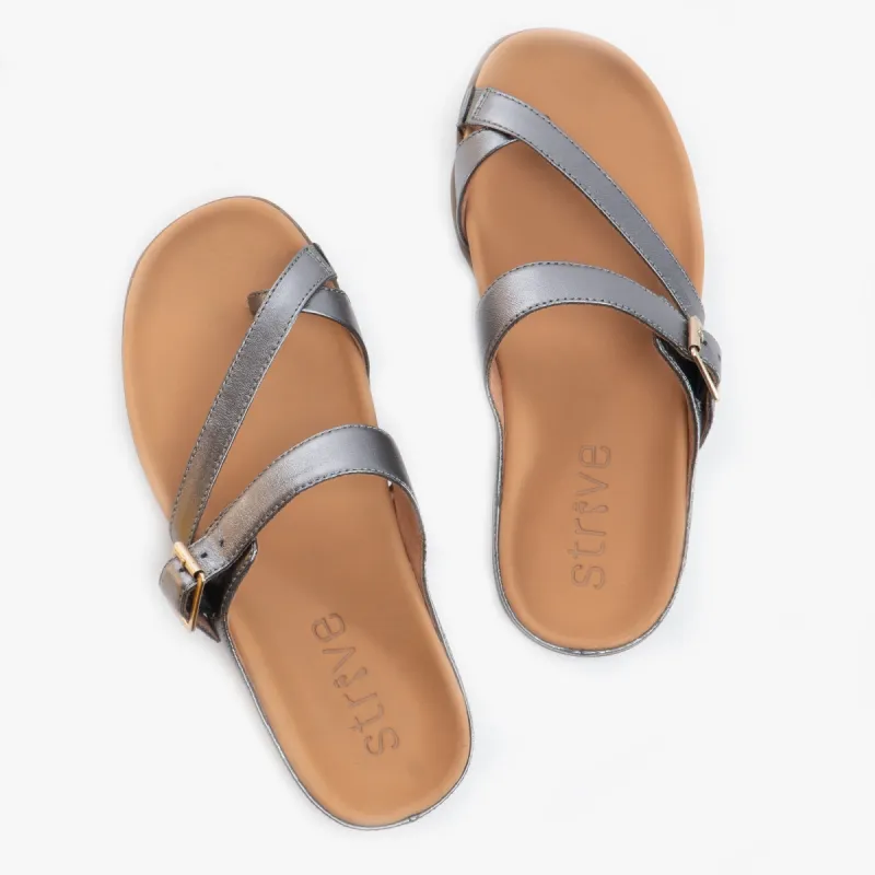 NUSA Ladies Leather Toe Post Sandals Anthracite sold by Shuperb