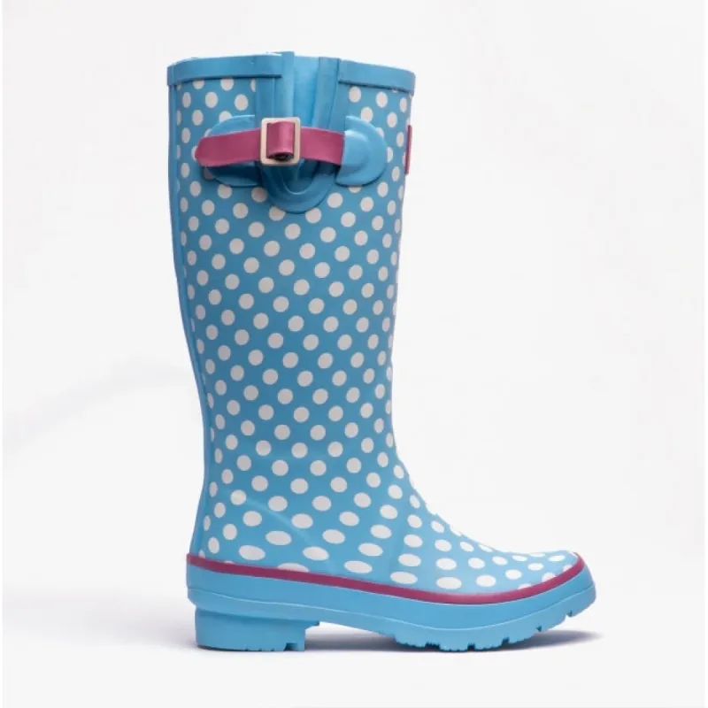 POLKA DOT Womens Rubber Wellingtons Blue made by Shuperb