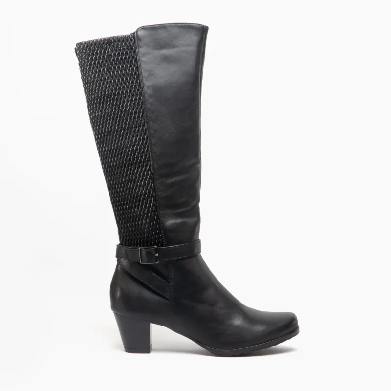 SARA Ladies Heeled Calf Boots Black sold by Shuperb