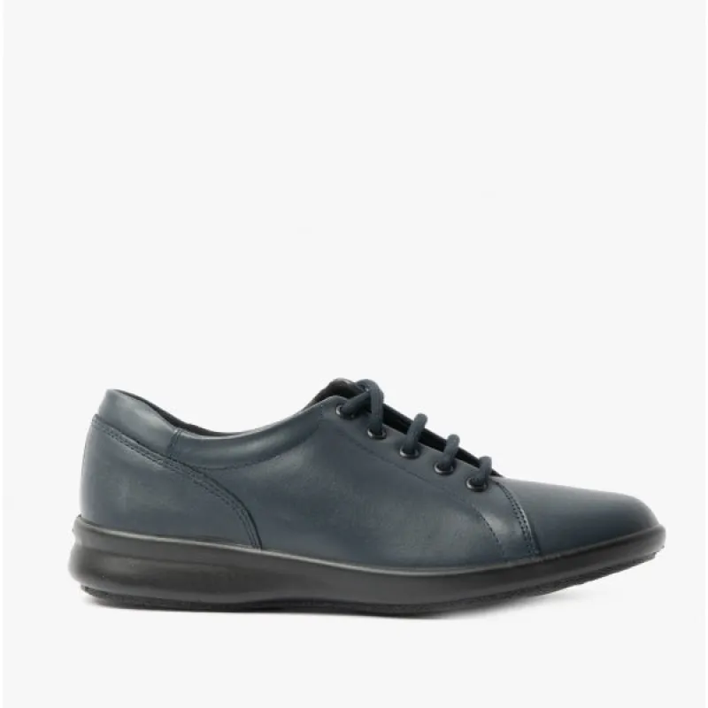 PHOEBE Ladies Leather Extra Wide (2E) Shoes Navy made by Shuperb