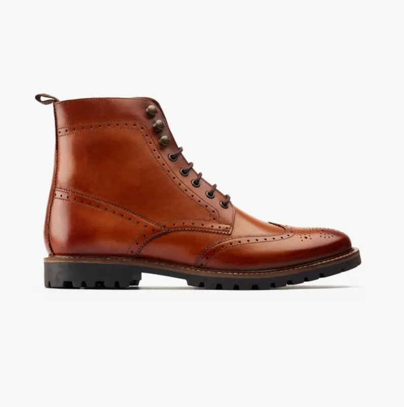 Base London BOONE Mens Leather Oxford Brogue Boots Tan sold by Shuperb