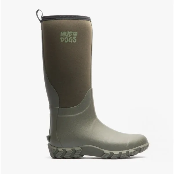 Mud Dogs RUTLAND TALL Neoprene Wellies Olive sold by Shuperb