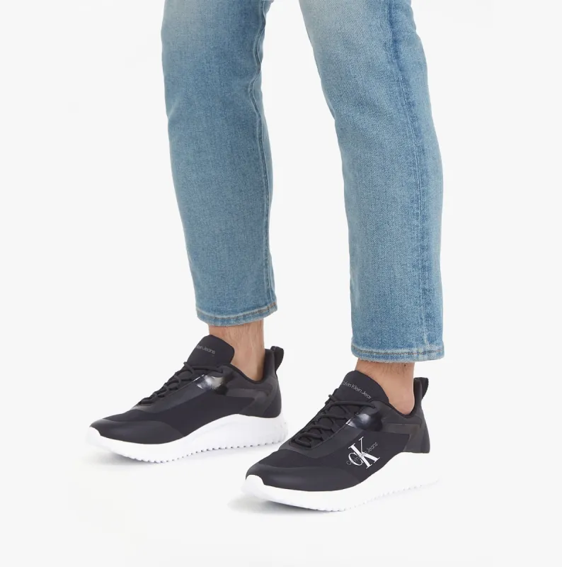 Calvin Klein EVA RUNNER LOW LACE Mens Trainers Black/Bright White sold by Shuperb