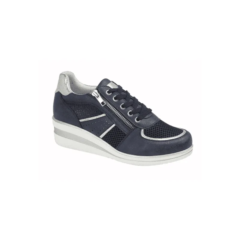 Cipriata GRAZIOSA Womens Lace-Up Wedge Trainers Navy made by Shuperb