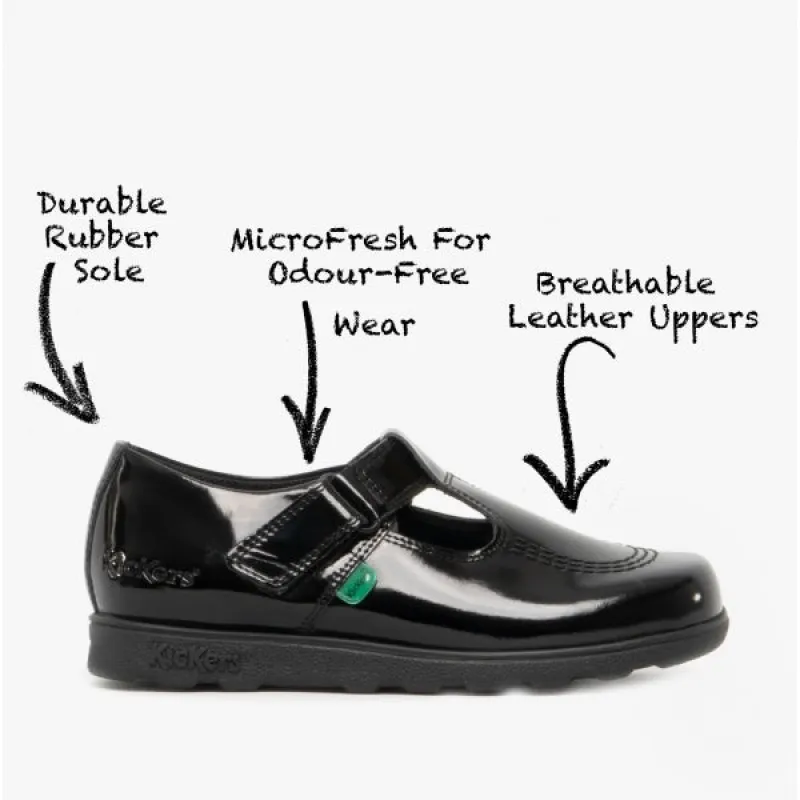 Kickers 115176 FRAGMA T-BAR Girls School Shoes Patent Black sold by Shuperb